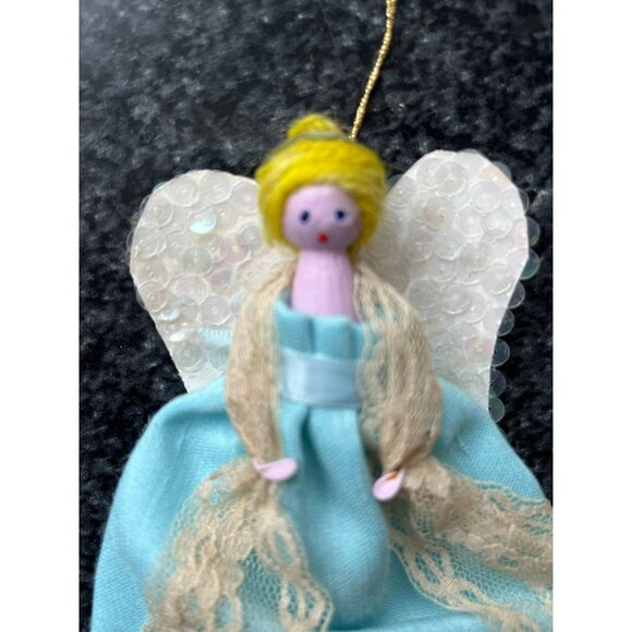 Vtg 1970's Detroit Artist Mary Ewald Christmas Ornament Angel Clothespin Doll - Picture 3 of 9